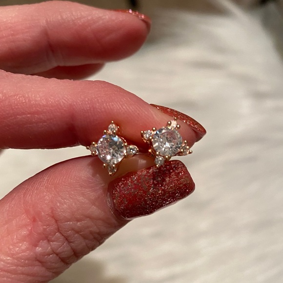 Rose Gold Plated CZ Earrings - Picture 2 of 5